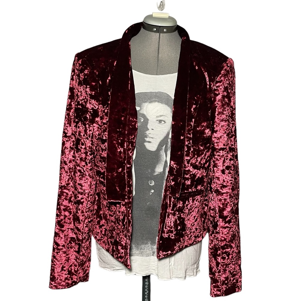 Red Maroon Crushed Velvet Cropped Blazer Size XL